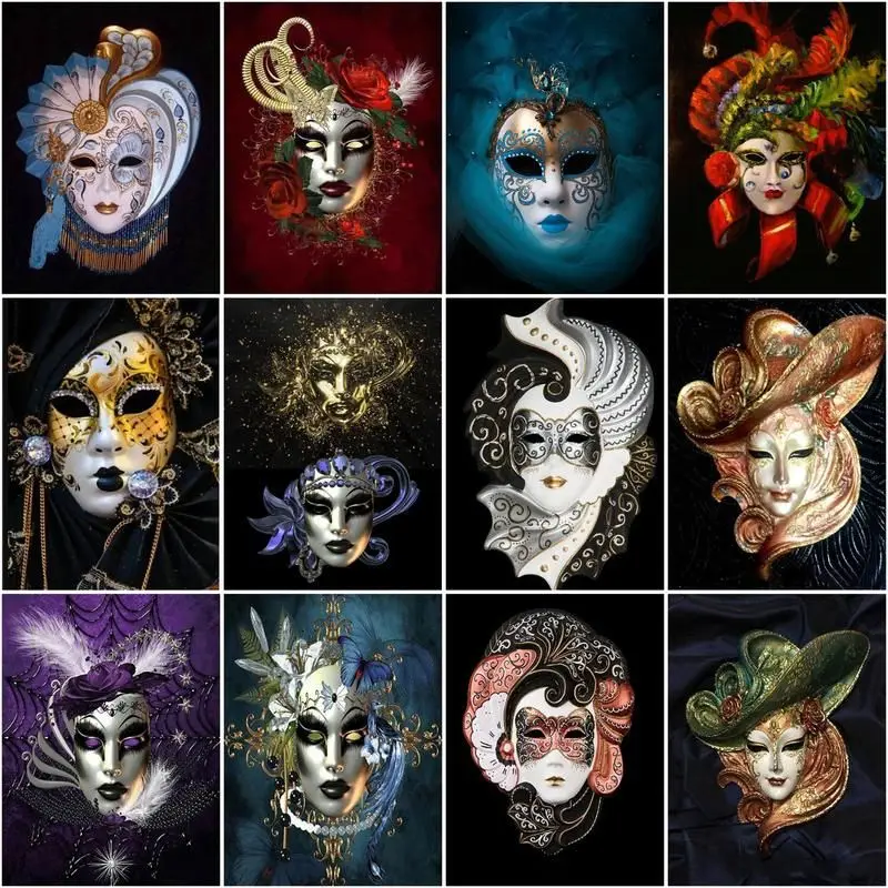 CHENISTORY Frame Paint By Numbers Woman Mask Terror Landscape Oil Painting  For Adults Diy Kits Canvas On Drawing Decor Art