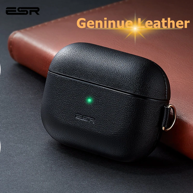 ESR Leather Case for AirPods Pro with Keychain Hook Up Shockproof Cover For AirPods 3 White Transparent Case Black Green