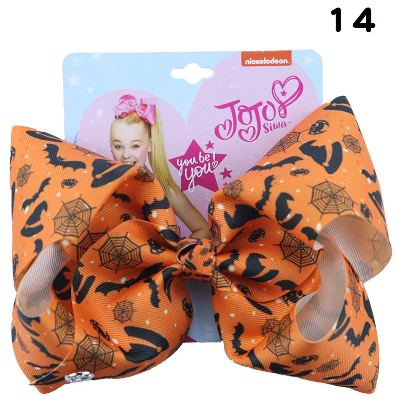 " 8" Jojo банты для девочек ободок с большим бантом Jojo Siwa Дети Хэллоуин заколка для волос узел из лент волосы в стиле jumbo Аксессуары для девочек - Цвет: 14