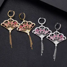 Роскошный веер JANKELLY, серьги в форме кубического циркония, женские свадебные Большие серьги Bijoux