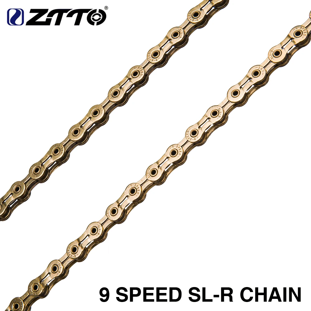 

ZTTO Bicycle Parts MTB Road Bicycle 9 Speed Golden SLR Chain 9s 27s Bicycle Chain Ultralight Part Durable Gold