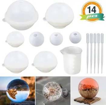 

Sphere Silicone Resin Molds Round Epoxy Ball Mold for Jewelry Soap Candle DIY with Nonstick Silicone Mixing Cup