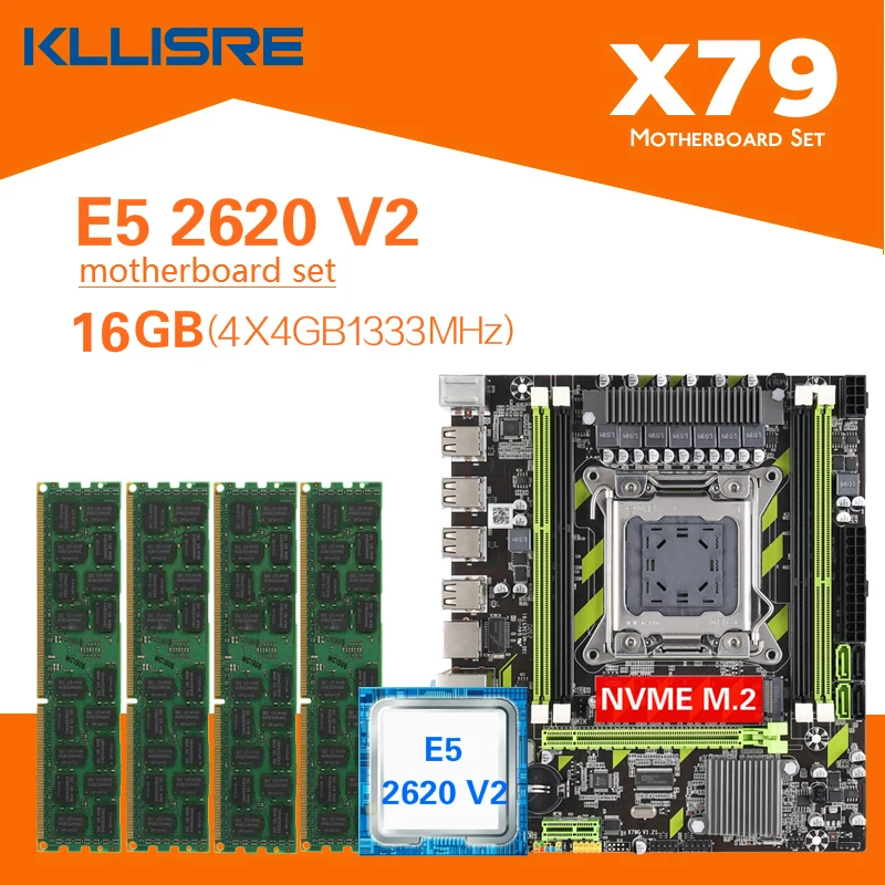 Материнская плата Kllisre X79 LGA2011combos E5 2620 V2 CPU 4 шт. x ГБ = 16 DDR3 ОЗУ 1333 МГц PC3 10600R REG ECC |