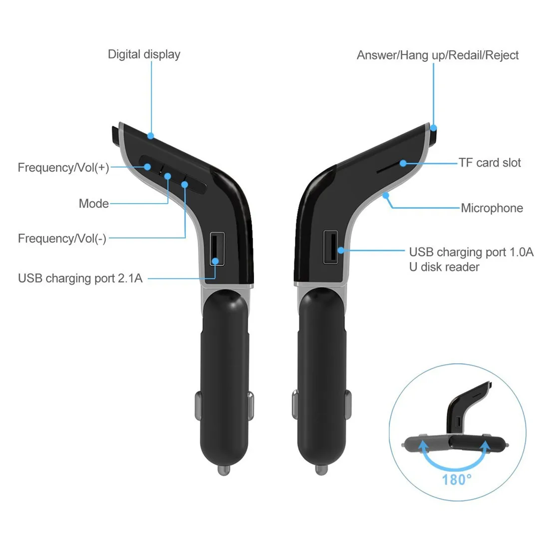 V2 Bluetooth FM Transmitter Bluetooth Adapter Auto Radio Transmitter,2-Port USB Ladeger?t mit QC3.0