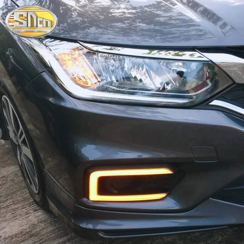 Для Honda City Grace отложным воротником желтый сигнал реле Водонепроницаемый ABS 12V автомобиль лампа DRL Светодиодный дневной светильник противотуманная фара