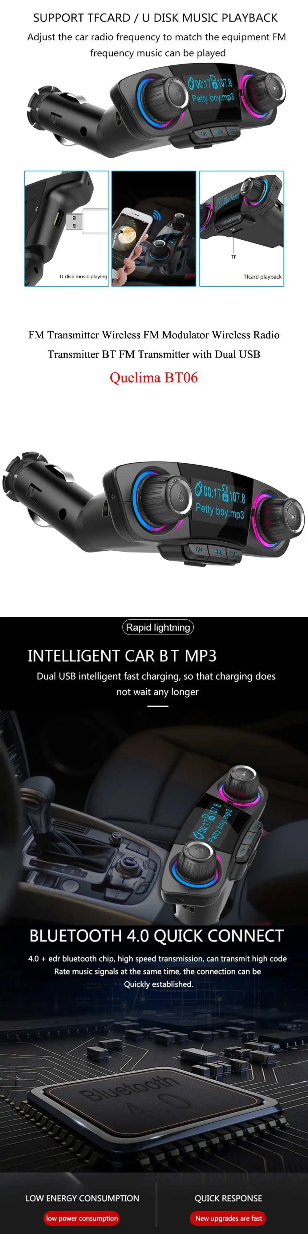 Bakeey Авто MP3 музыкальный плеер Bluetooth-4.0 ресивер FM-передатчик fm модулятор громкой связи Двойной Зарядное устройство USB с U диск/TF карты