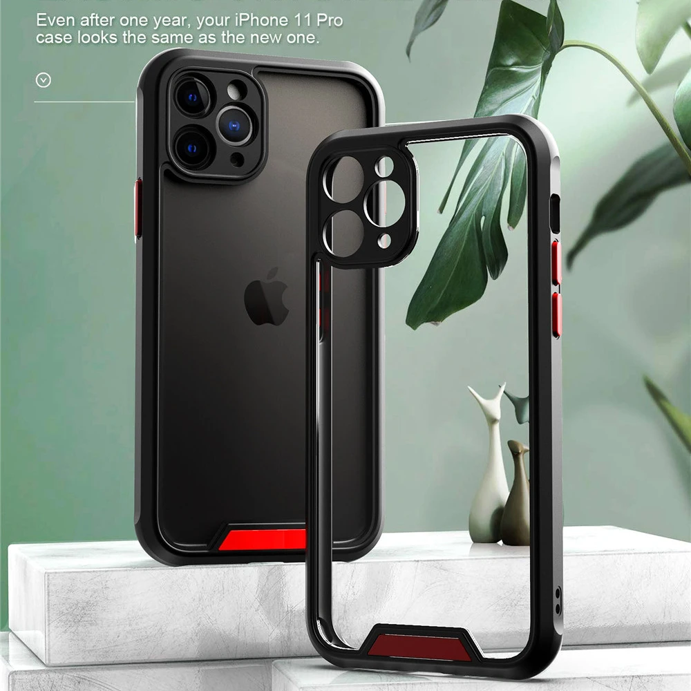 Armor Transparent Shockproof Bumper Phone Case For iPhone SE 11 Pro Max X XR XS Max 7 8 Plus Camera Protection Acrylic+TPU Cover Armor Transparent Shockproof Bumper Phone Case For iPhone SE 11 Pro Max X XR XS Max 7 8 Plus Camera Protection Acrylic+TPU Cover