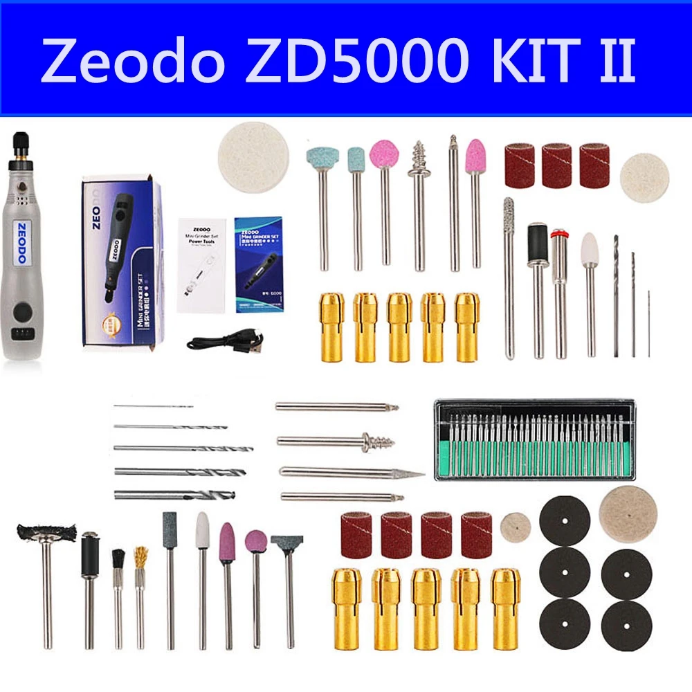 ZD5000 KIT II Zeodo ZD5000 20 Вт мини электрический шлифовальный станок Набор DIY Беспроводной USB 3,7 В постоянного тока с переменной скоростью вращающиеся инструменты резьба по дереву ручка для фрезерования En - Цвет: ZD5000 KIT II