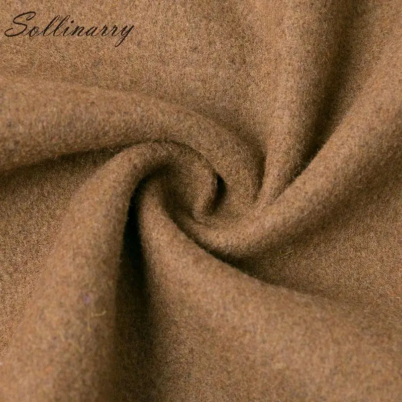Sollinarry цвета хаки, модное шерстяное пальто, женская шаль с отворотом, высокая талия, Элегантная куртка, Осень-зима, Женская рабочая верхняя одежда