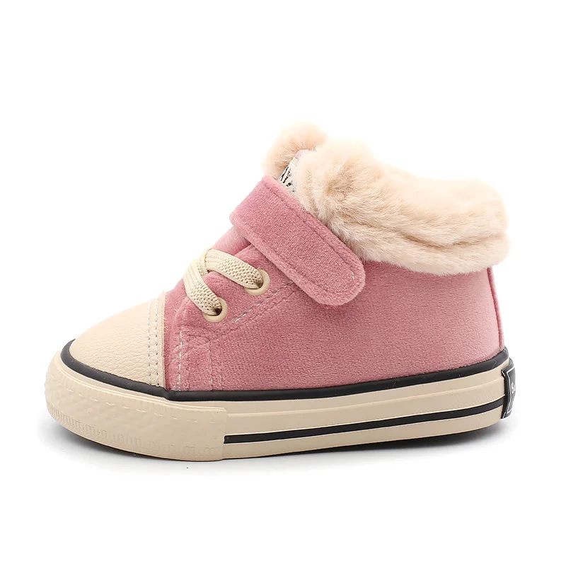 Детская зимняя обувь для девочек; теплая меховая обувь для мальчиков; бархатные ботинки для маленьких девочек; коллекция года; зимняя детская хлопковая обувь - Цвет: pink