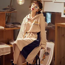 Юбка для сна, женская осенняя и зимняя бархатная Пижама кораллового цвета, утолщенный удлиненный кружевной тонкий пуловер, фланелевая домашняя одежда