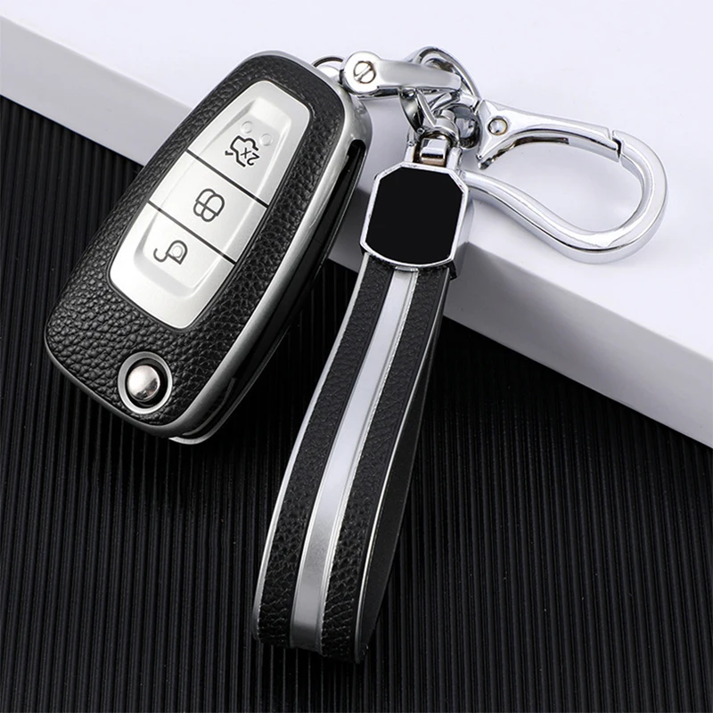 3 Buttons TPU + Leather Car Key Case Cover For Ford Ranger C-Max S-Max Focus Galaxy Mondeo Transit Tourneo