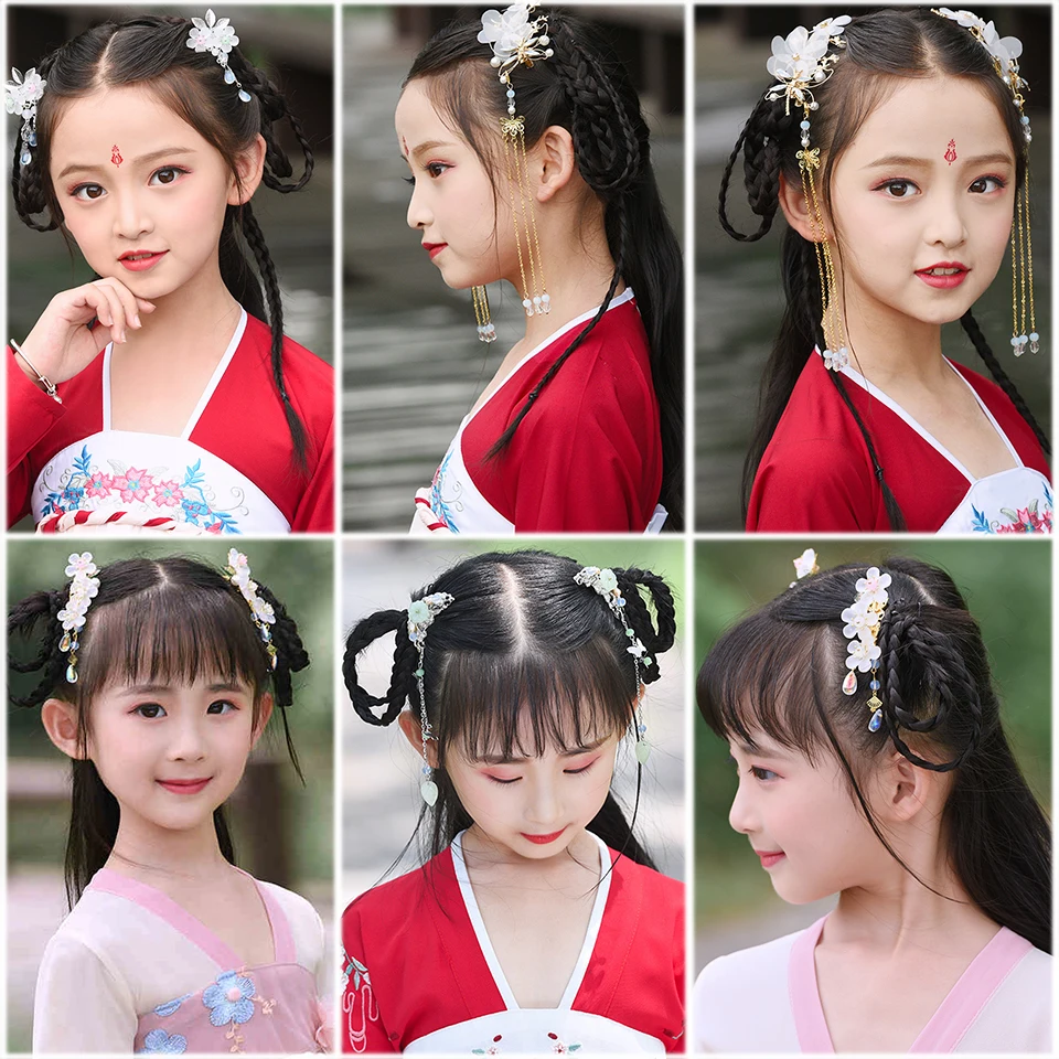 Милые палочки для волос Hanfu для девочек/для детей в древнем стиле, головной убор Hanfu с длинной кисточкой, заколки для волос с свежими цветами