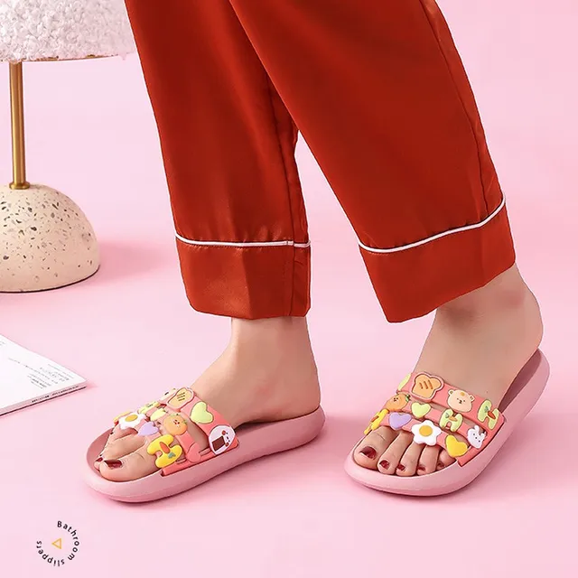Cute Women Men Slippers Summer Slides Cartoon Bear Fruits Home Indoor Thick Soled Sandals Ladies Couples Bathe Shoes Flip Flops 6