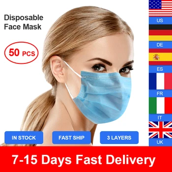 

50/100PCS Disposable Face Mask Nonwove 3 Layer Ply Filter Mask Mouth Face Mask Filter Safe Breathable Meltblown Cloth Mouth Mask