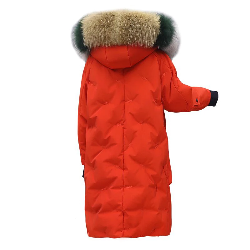 Duck White Outwear Goose Feather Coat Down Jacket Woman Warm Hooded Parka Real Fur Collar Slim Thick Korean Overcoat O123