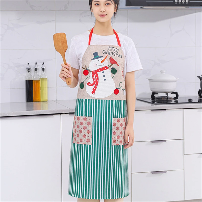 

Santa Claus Snowman Merry Christmas Apron Creative Chef Kitchen Cooking Cleaning Sleeveless Linen Aprons Smock For Women Men New