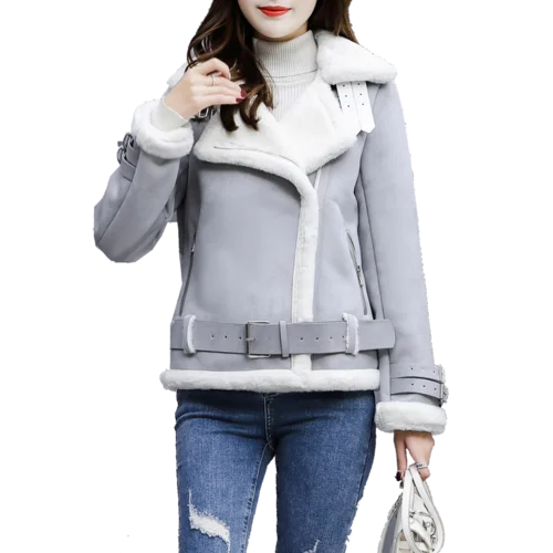 

FMFSSOM Winter Suede Lambs Wool Jacket Female High Streetwear Casual Plus Cashmere Thicken Warm Long Sleeve Fur Suede Coats