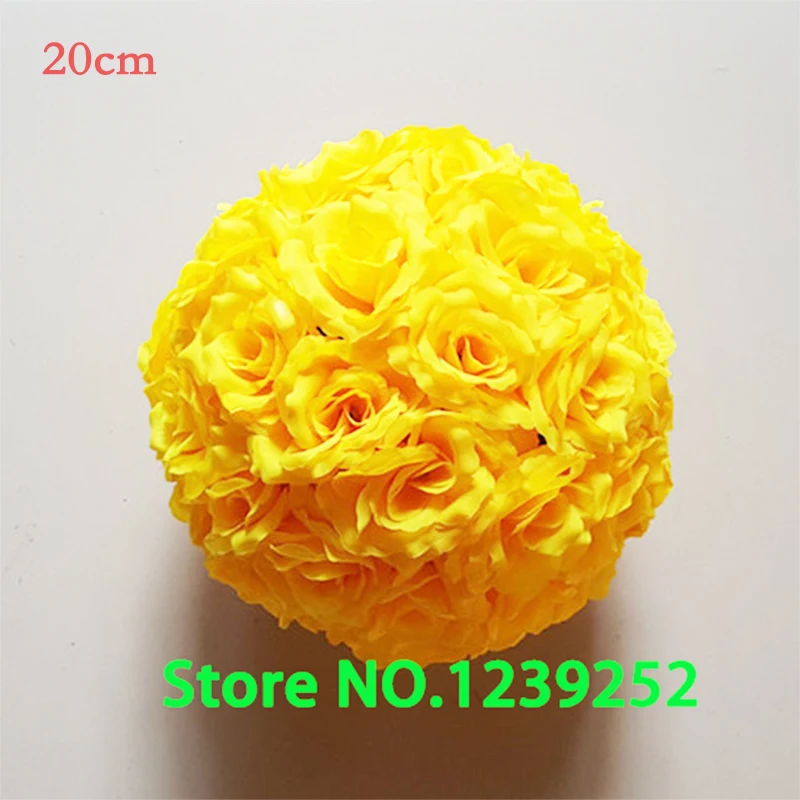 Yellow Color 20cm Rose Kissing Ball Artificial Silk Flower Wedding Home
