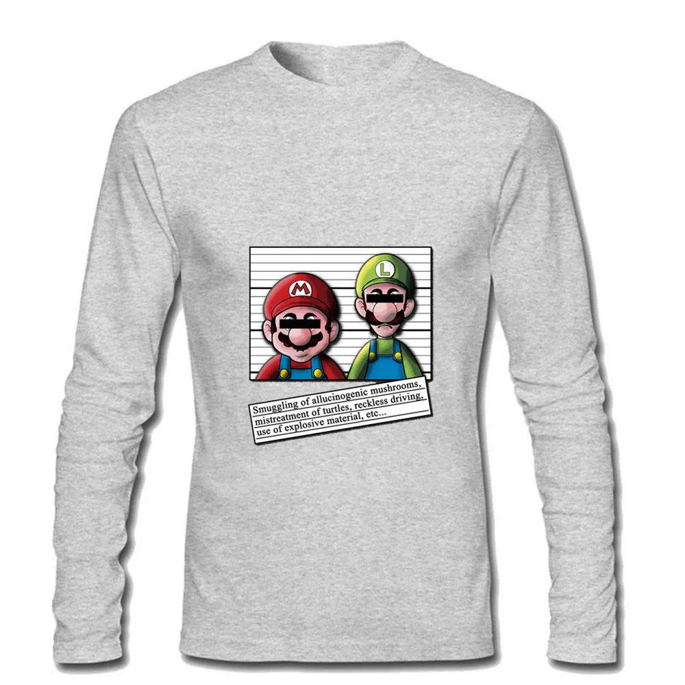 Мужская футболка с принтом Super Mario Bros белая длинным рукавом в стиле хип хоп 100%