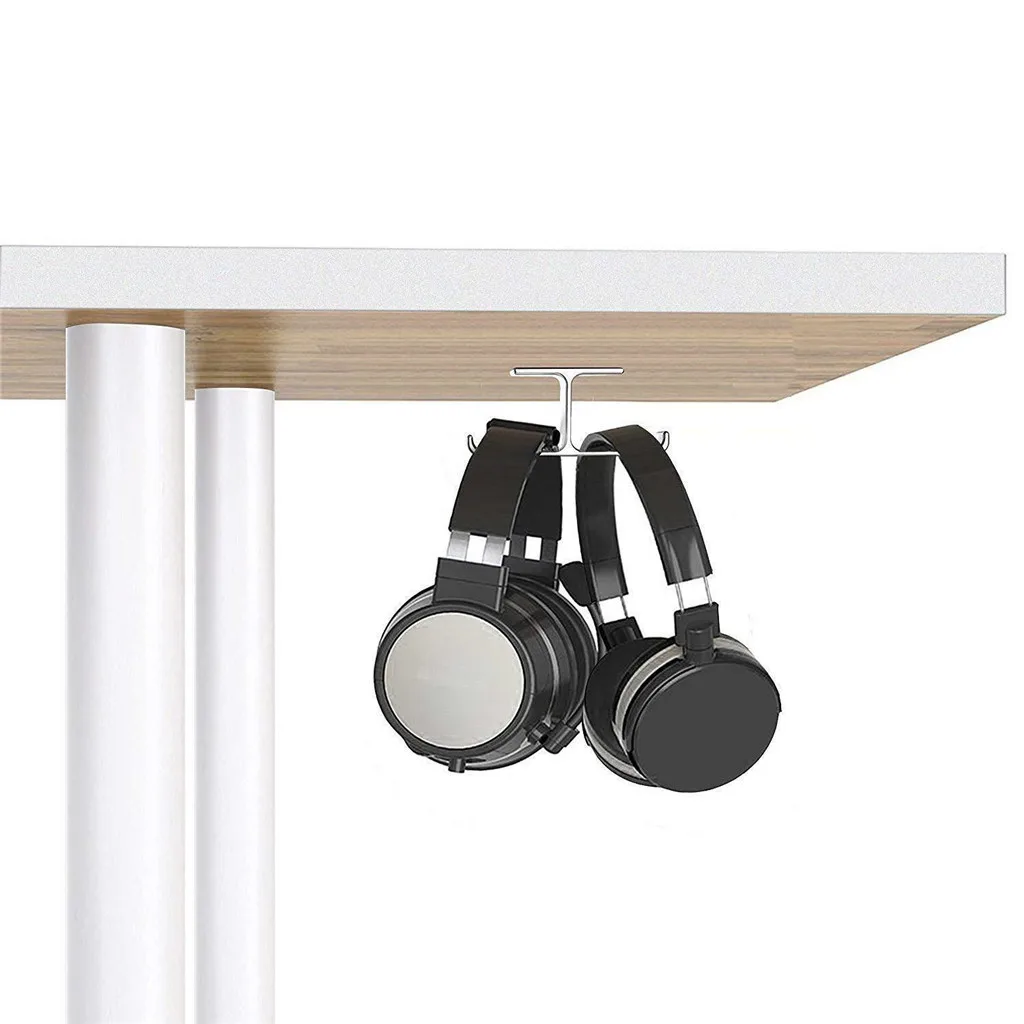 Aluminum Headphone Stand Hanger Hook Tape Under Desk Dual Headset Mount Holder wall hooks decorative home stuff