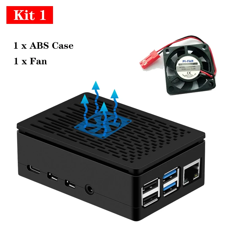 Для Raspberry Pi 4 защитный чехол ABS корпус черная коробка корпус+ крутой вентилятор Алюминиевый радиатор для Raspberry Pi 4 Модель B 4B - Цвет: Bundle 1