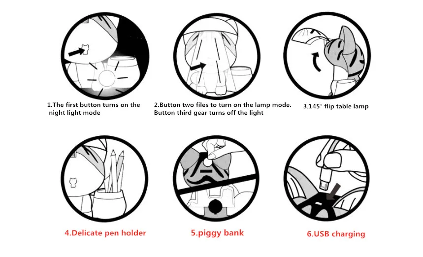 Креативный мультяшный Кот usb зарядка многофункциональный держатель для ручек лампы для чтения Копилка ночные огни для кормления детей аварийные огни