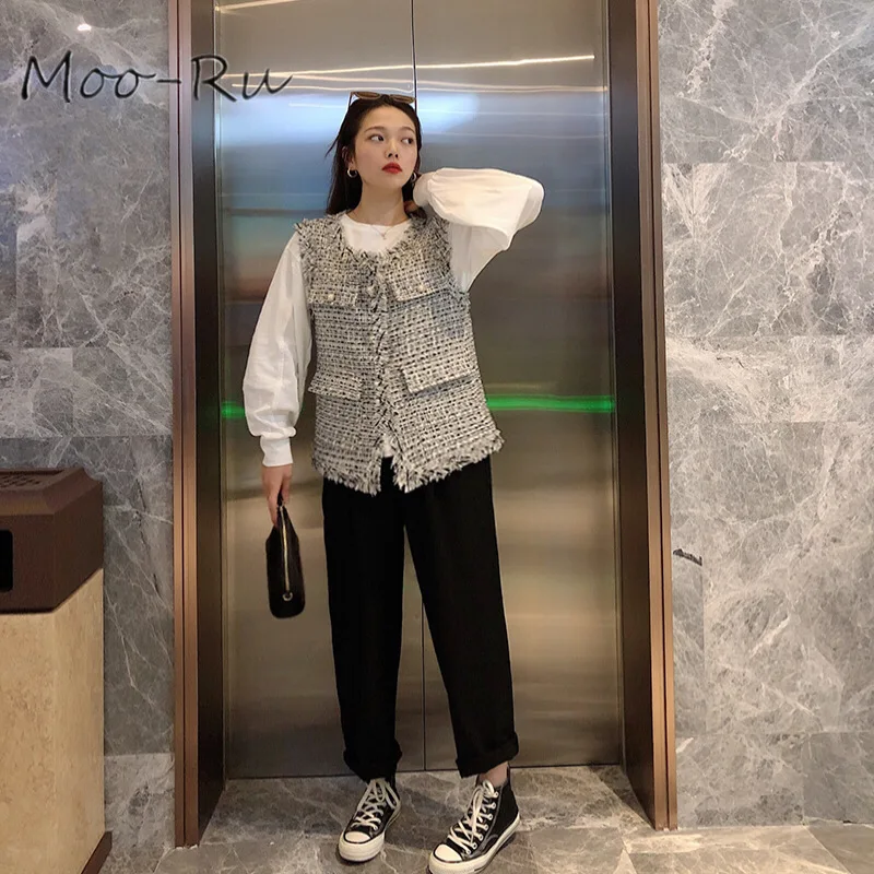 

Moo-Ru 2020 Spring New Style Small Fragrance Ma3 Jia3 Female Korean Version Loose Round Collar Casual Check Edge Vest