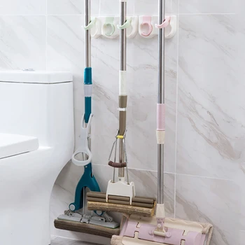 

Mop Rack Holder Strong Stick Hook Toilet Bathroom Storage Broom Rack Bathroom Kitchen Toilet Sticky Hanger Clips Mop Shelf