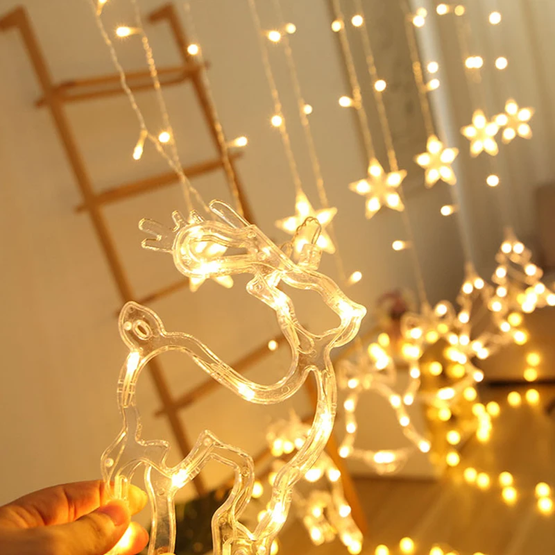 Рождественские украшения для дома, лося, звезда, сердце, луна, огни, светодиодная гирлянда, подвесная гирлянда, Рождественская елка, Декор