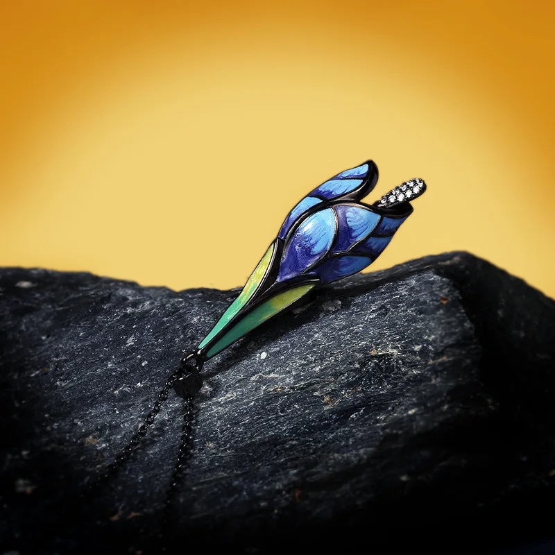 2023 New Dream Color Blue Lotus Necklace Ethnic Elegant Ladies 925 Silver Necklace Handmade Enamel Ladies Jewelry Charm Necklace - Image 5