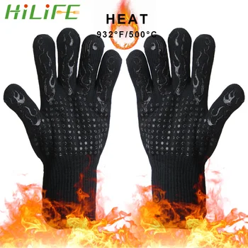 

Fireproof BBQ Fire Gloves Oven Mitts Microwave Oven Gloves Extreme Heat Resistant 300-500 Centigrade Flame Retardant Non-slip