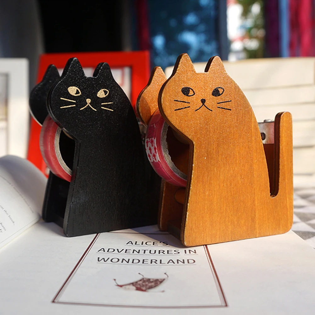 Cute Cat форма резак для ленты деревянный диспенсер для ленты офисный Настольный Мини режущий держатель с лентой для 24 мм или менее ленты канцелярские принадлежности