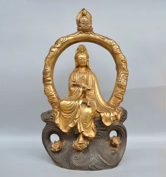 

wedding decoration China Buddhism bronze 24k gold Gilt Ruyi lotus Sakyamuni Kwan-Yin Buddha statue