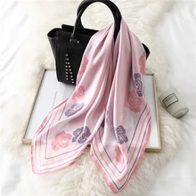 Женский элегантный шелковый шарф цветочный розовый Шелковый шейный платок для женщин аксессуары для волос