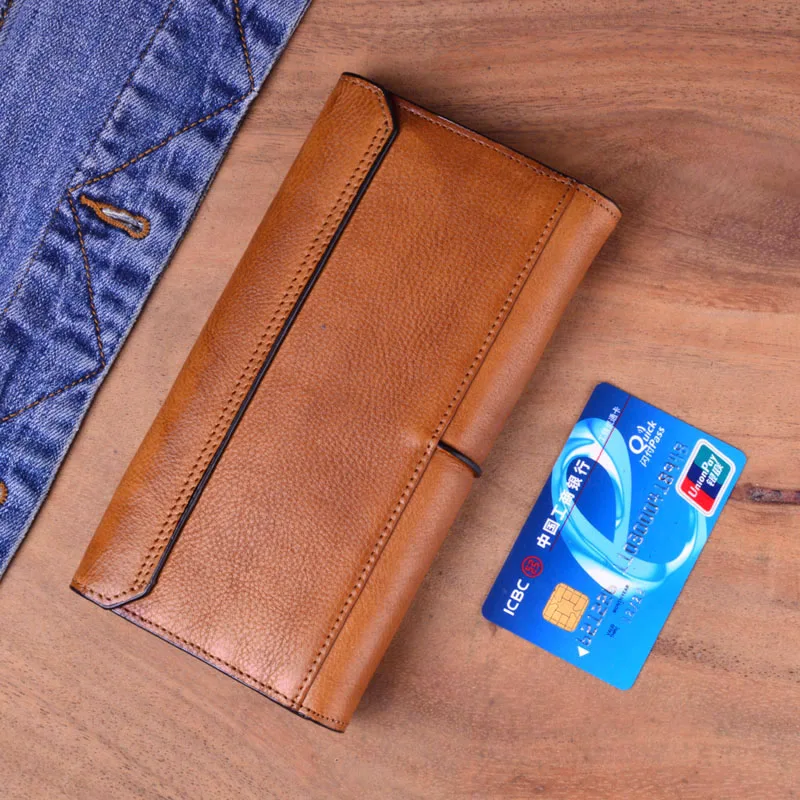 AETOO ретро кошелек для мужчин и женщин длинный мужской кошелек три раза молния Пряжка для бумажника кожаный Молодежный Модный Ретро кошелек
