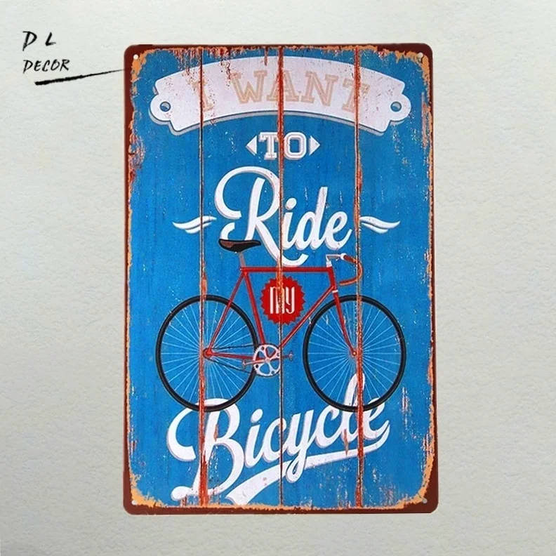 Metal signs vintage Retro Shabby chic I want to ride my bicycle Tin poster wall plaque(Visit Our Store More Products!!!) | Дом и сад