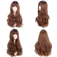 MUMUPI длинные вьющиеся синтетический парик с челкой высокой плотности темный корень натуральный головной убор Жаростойкие волосы парики для женщин 3 цвета