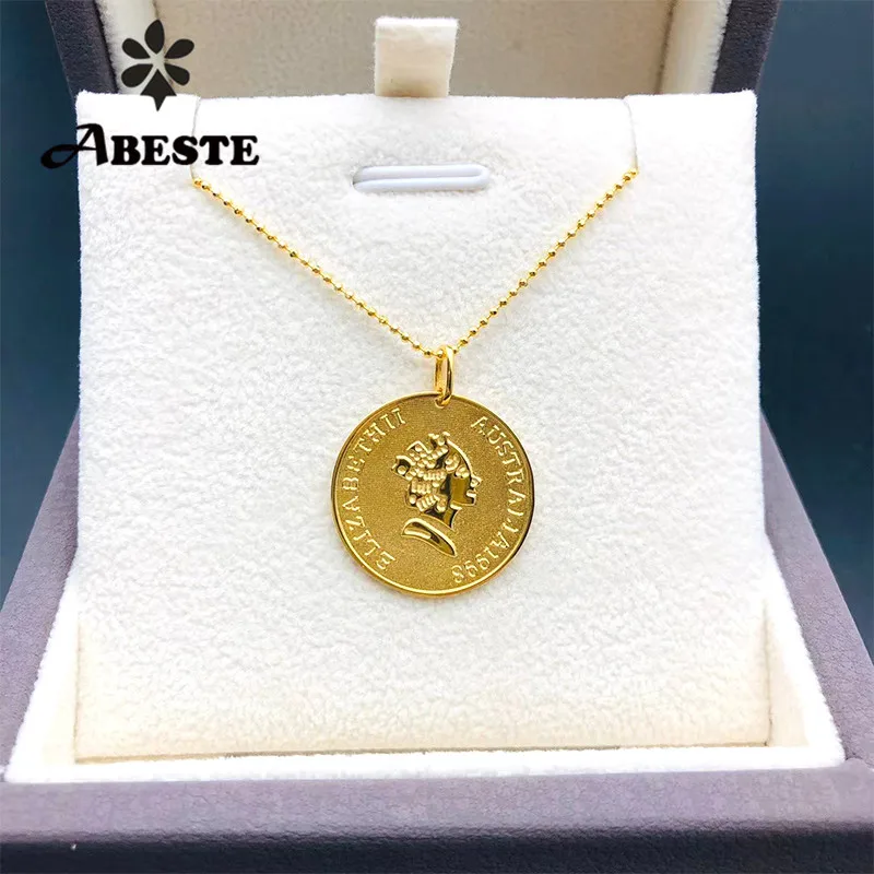 

ANI 18K Au750 Solid Yellow Gold Necklace Birthday Gift Lucky Gold Pendant Can Customize World Fine Jewelry Empress Head Portrait