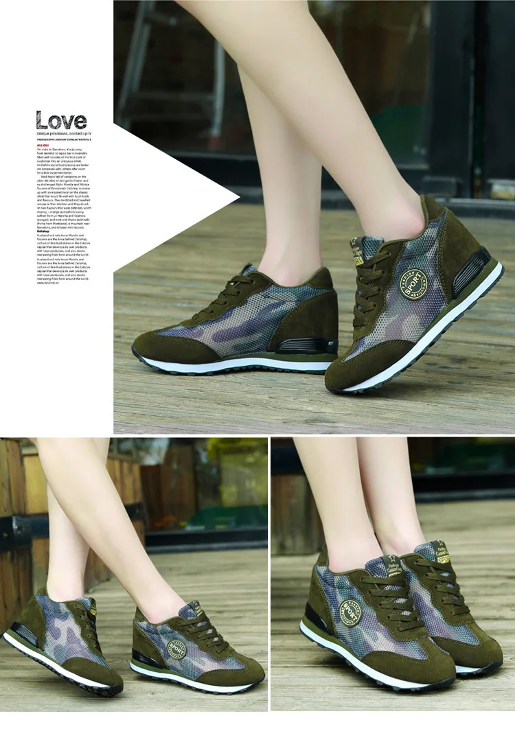 35-40Camouflage Shoes Women's increased mesh Breathable Hollow flat sports Shoes Women's Casual travel Shoes tide Shoes