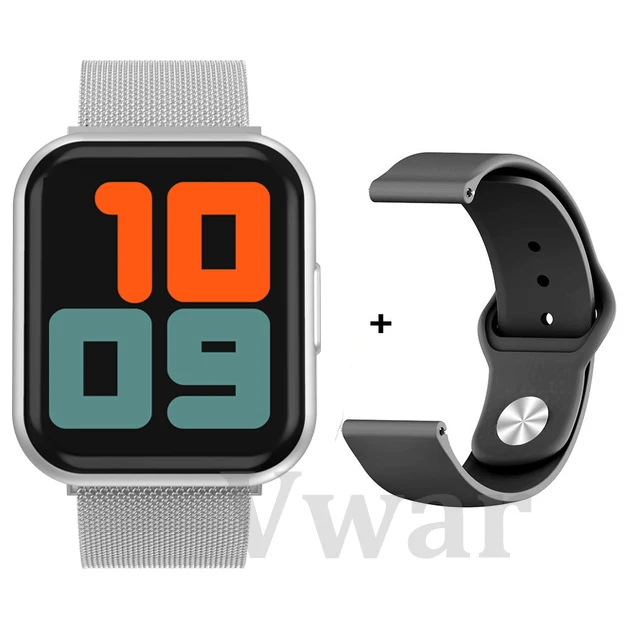 Double strap Silver Vwar P80 Plus, умные часы с сенсорным экраном, монитор сердечного ритма, водонепроницаемые, P90, Bluetooth, умные часы для Apple iPhone, Xiaomi Phone - Цвет: Double strap Silver