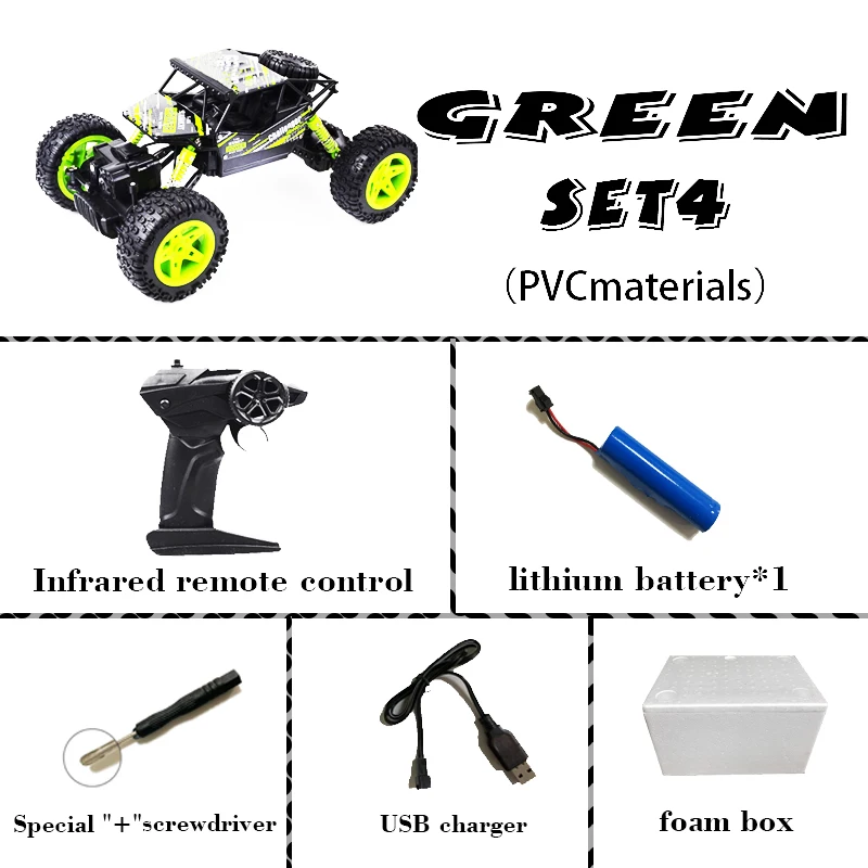 PVC green1battery 1:18 4wd автомобиль с дистанционным управлением, Радиоуправляемый автомобиль, 2,4g, автомобиль с дистанционным управлением, скалолазание, игрушечный автомобиль, шоссе, грузовик, детский - Цвет: PVC green1battery