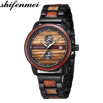 

Shifenmei Wood Watches for Men Top Brand Luxury Chronograph Clock Wooden Quartz Military Men's Wristwatches Relogio Masculino