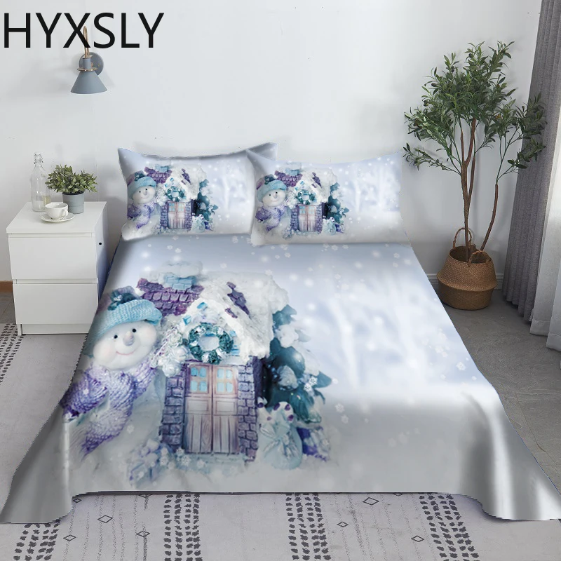 Christmas Snowman Bed Sheet Set Santa Claus 3D Carton Polyester Bed Flat Sheet With Pillowcase Kids Bedding 2/3pcs Modern Design