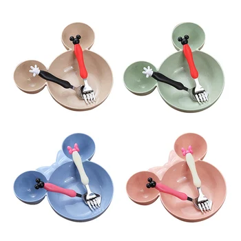 

3Pcs Baby Wheat Tableware Feeding Cartoon Dishes Baby Kids Training Bowl Plate Food Feeding Dinnerware Set for Children Boys