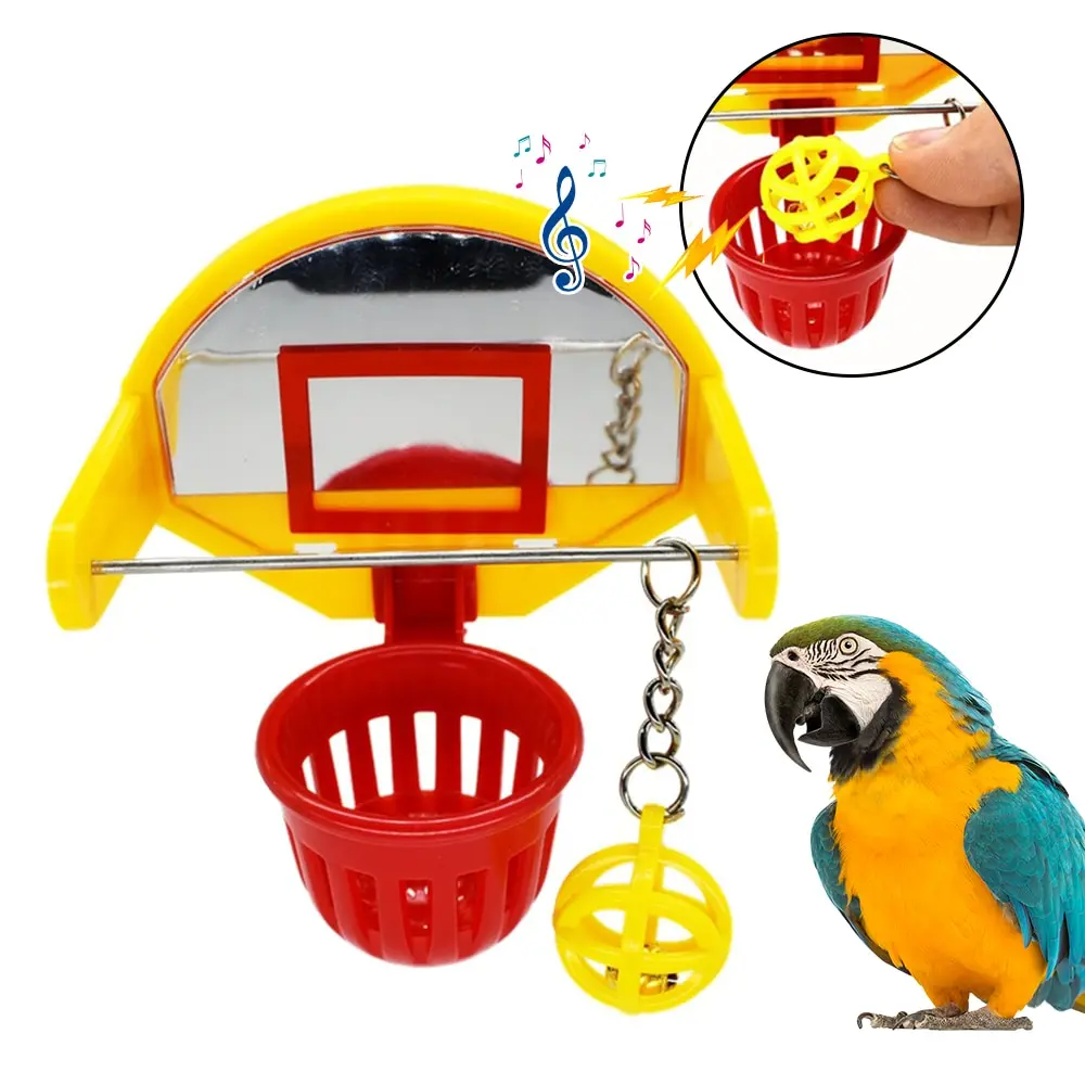 Mini aro de baloncesto para loros, juguetes con cascabel, jaula para periquito, Color de juguete, al azar, divertido, para loros, juguetes de aves