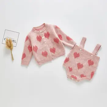 

New Winter Baby Girl Boy Knitted Cardigan Sweater Toddler Jumpsuit Infant Sleeveless Warm Heart Baby Romper Newborn Clothes
