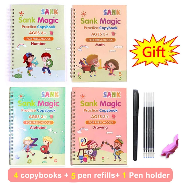 4 Books + Pen Groove Calligraphy Copybooks English Magic Practice Book  Children Montessori Toy Reusable Writing Book Kids Gift - AliExpress