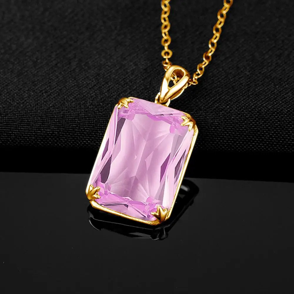 

Top Jewellry 100% Real Silver 925 Pendants 14K Gold Natural Stone Birthstone Pink Crystal Pendant Creator Fine Jewelry For Women