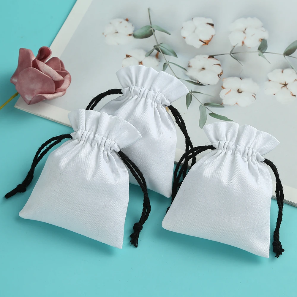 50pcs Cotton White Jewelry Bag Agaric Drawstring Rope Jewelry Bag Small Pouches for Wedding Candy Rings Packing Gift Bag Custom